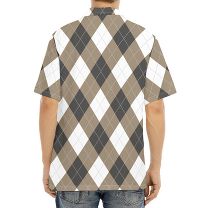 Brown And White Argyle Pattern Print Aloha Shirt