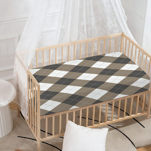 Brown And White Argyle Pattern Print Baby Crib Sheet
