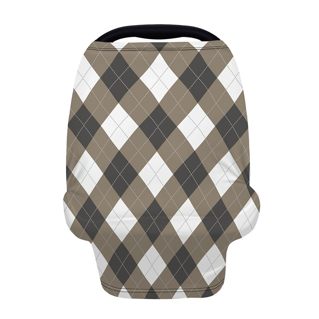 Brown And White Argyle Pattern Print Baby Seat Cover