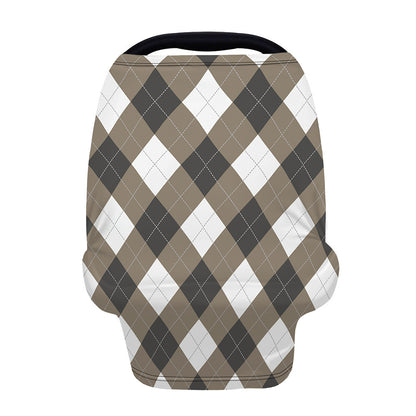 Brown And White Argyle Pattern Print Baby Seat Cover
