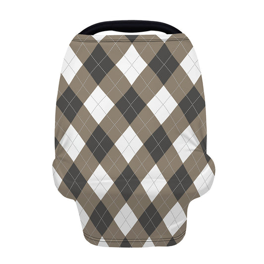 Brown And White Argyle Pattern Print Baby Seat Cover