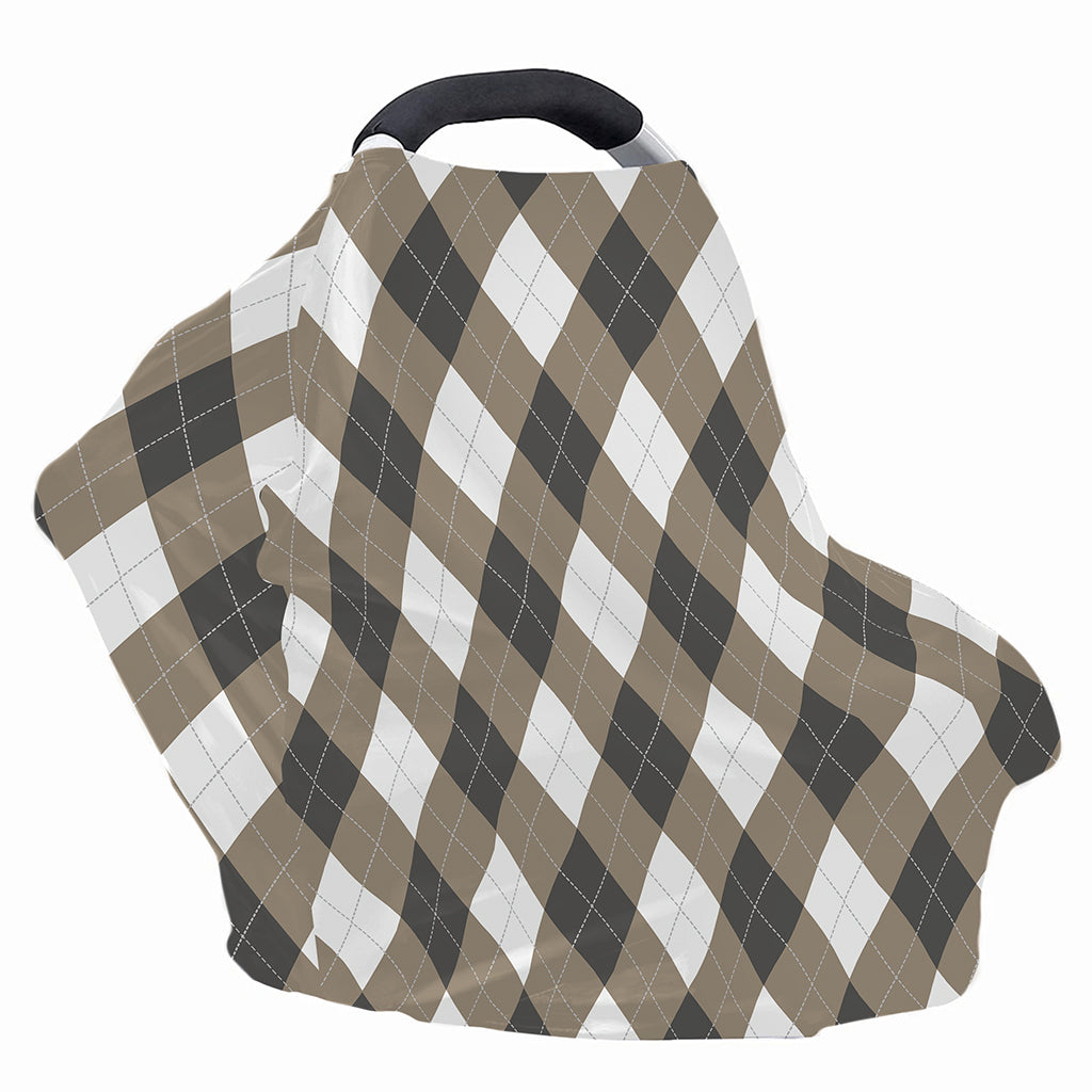 Brown And White Argyle Pattern Print Baby Seat Cover