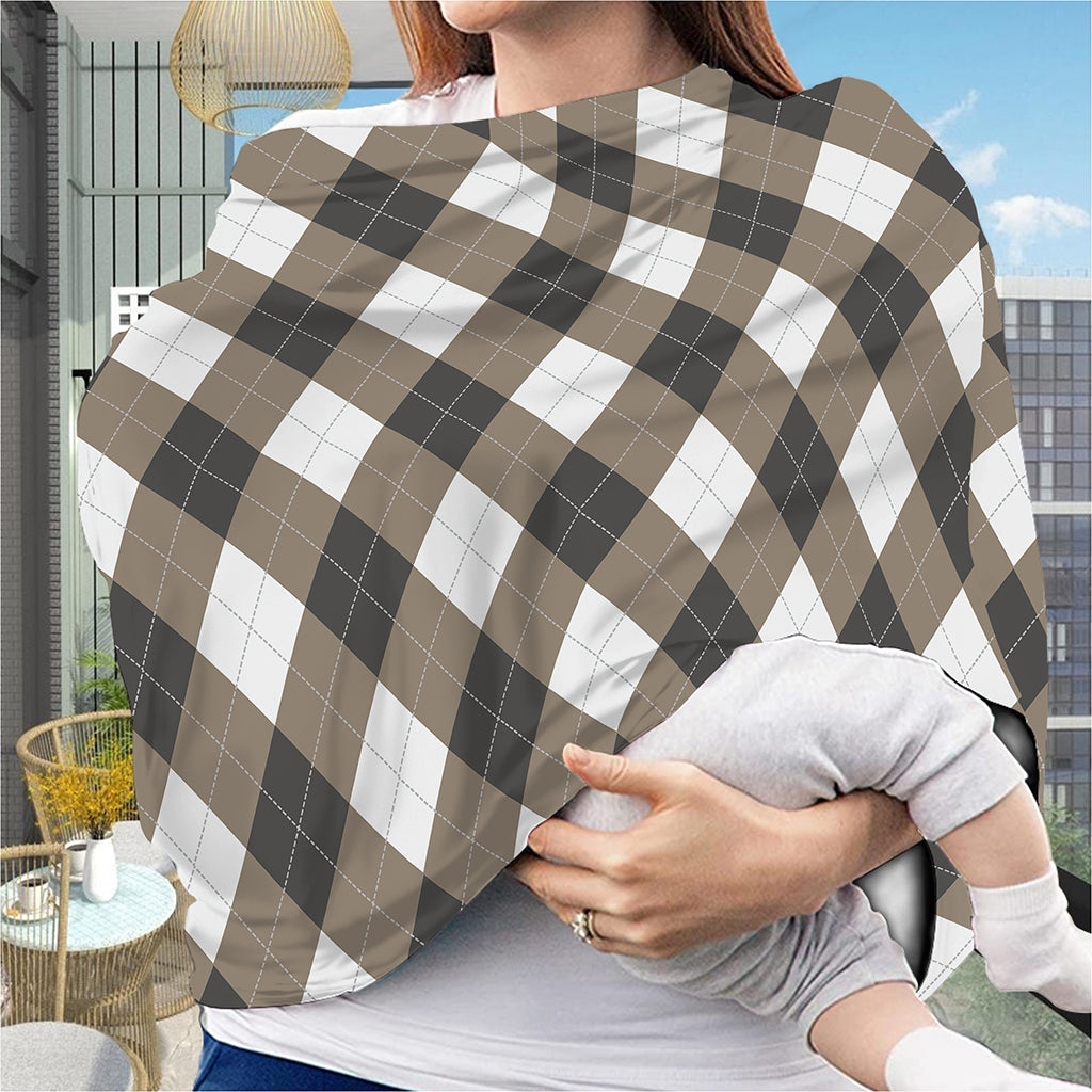 Brown And White Argyle Pattern Print Baby Seat Cover