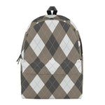 Brown And White Argyle Pattern Print Backpack