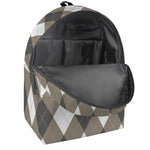 Brown And White Argyle Pattern Print Backpack