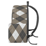 Brown And White Argyle Pattern Print Backpack