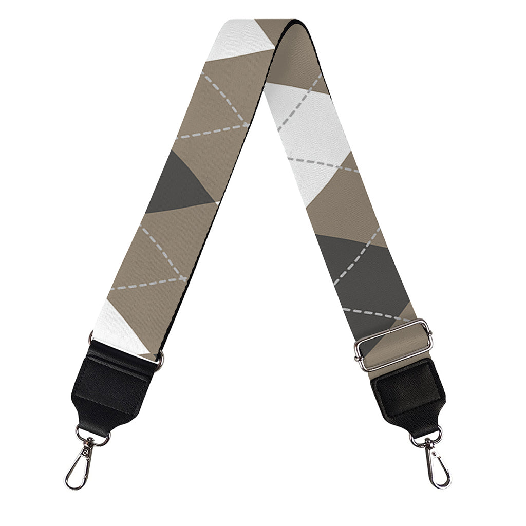 Brown And White Argyle Pattern Print Bag Strap