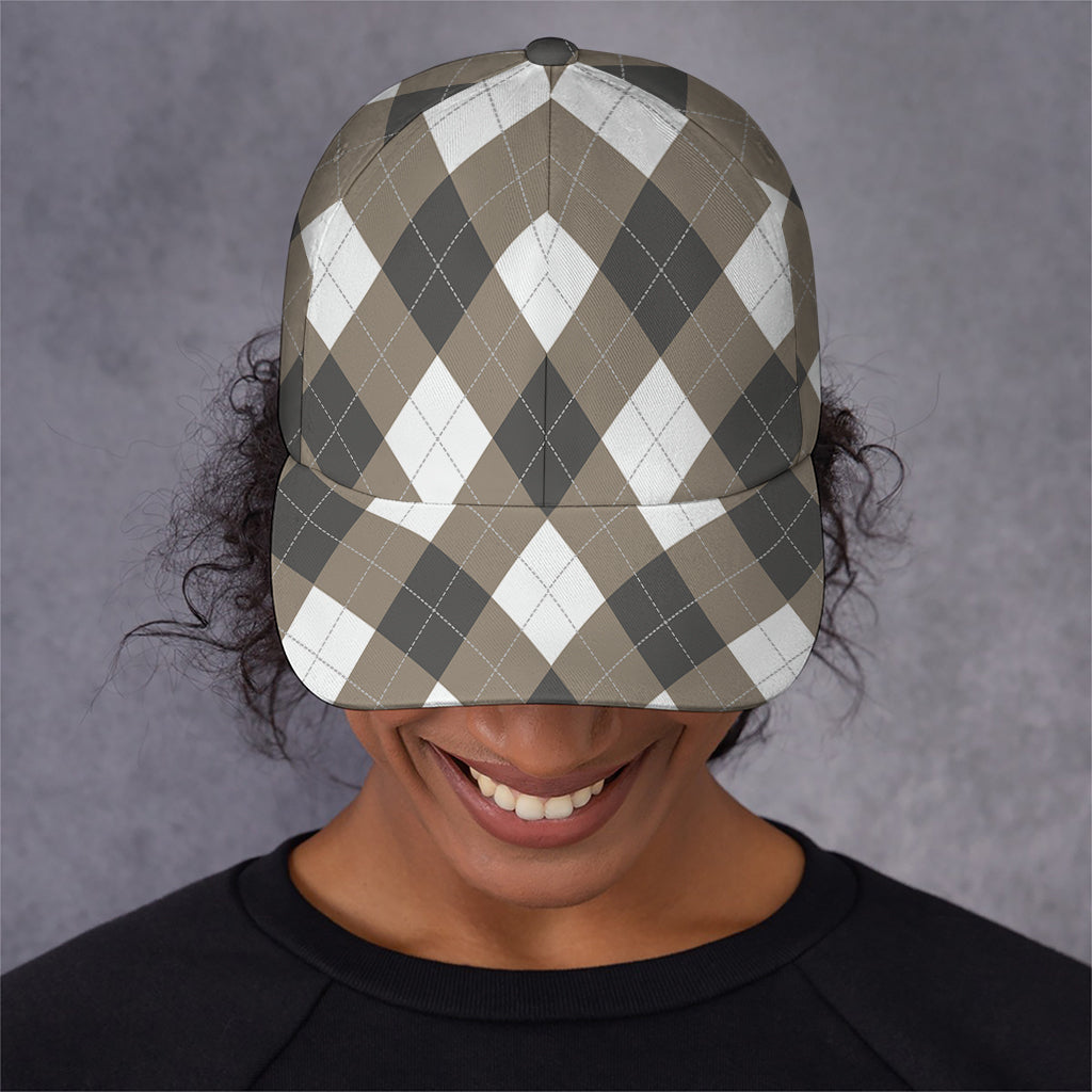 Brown And White Argyle Pattern Print Baseball Cap