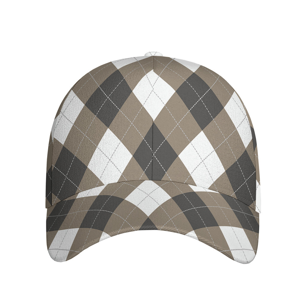 Brown And White Argyle Pattern Print Baseball Cap