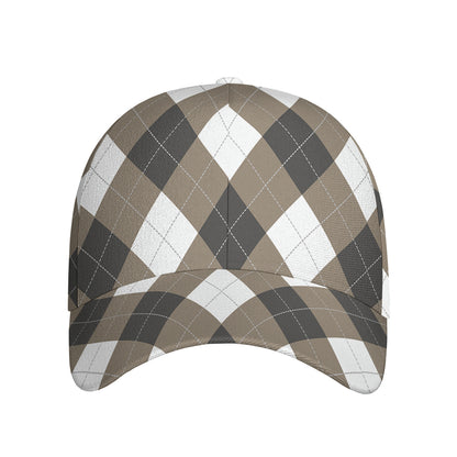 Brown And White Argyle Pattern Print Baseball Cap