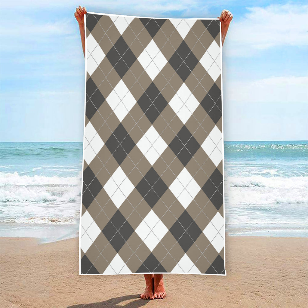 Brown And White Argyle Pattern Print Beach Towel