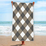 Brown And White Argyle Pattern Print Beach Towel