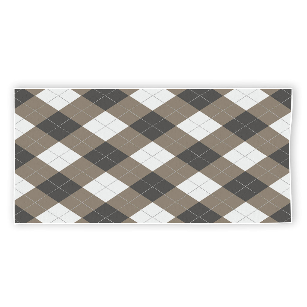 Brown And White Argyle Pattern Print Beach Towel