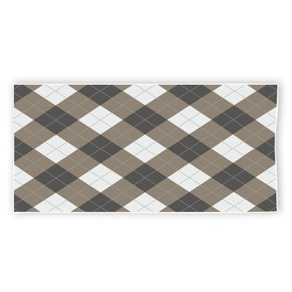 Brown And White Argyle Pattern Print Beach Towel