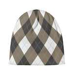 Brown And White Argyle Pattern Print Beanie