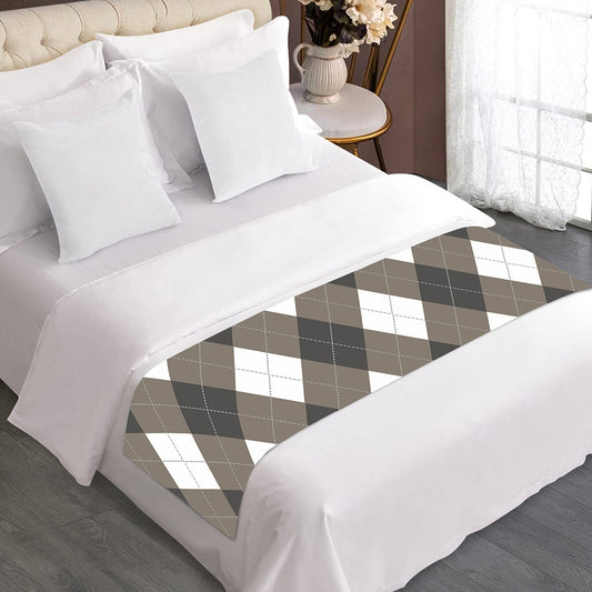 Brown And White Argyle Pattern Print Bed Runner