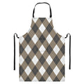 Brown And White Argyle Pattern Print Bib Apron With Pocket