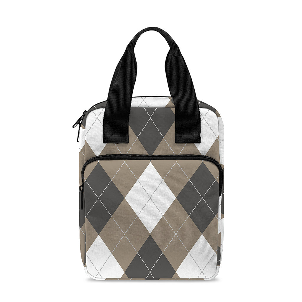 Brown And White Argyle Pattern Print Bible Tote Bag