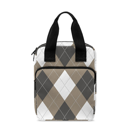 Brown And White Argyle Pattern Print Bible Tote Bag