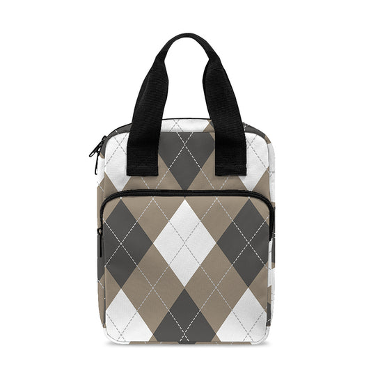 Brown And White Argyle Pattern Print Bible Tote Bag