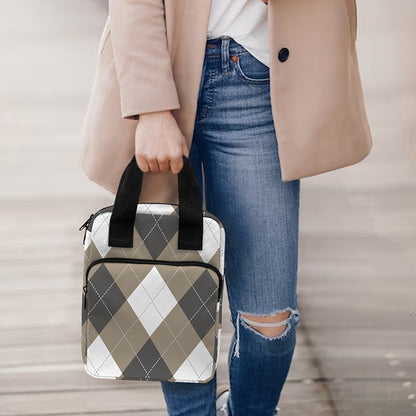 Brown And White Argyle Pattern Print Bible Tote Bag