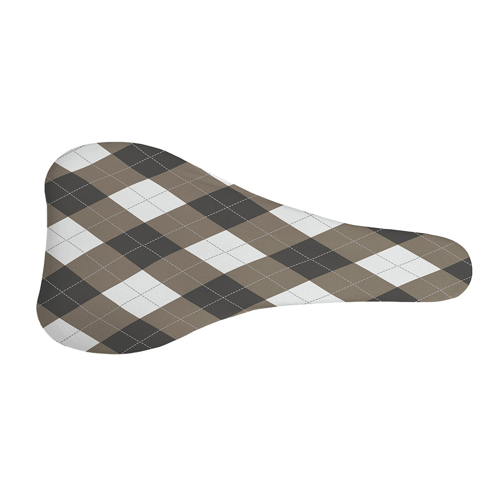 Brown And White Argyle Pattern Print Bicycle Seat Cover