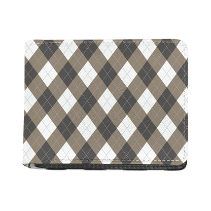 Brown And White Argyle Pattern Print Bifold Wallet
