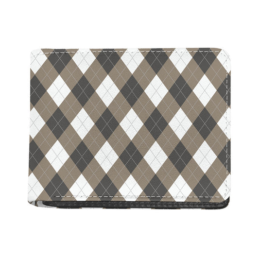 Brown And White Argyle Pattern Print Bifold Wallet