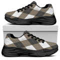 Brown And White Argyle Pattern Print Black Chunky Shoes
