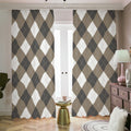 Brown And White Argyle Pattern Print Dimout Pencil Pleat Curtains