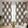 Brown And White Argyle Pattern Print Blackout Pencil Pleat Curtains