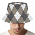 Brown And White Argyle Pattern Print Bucket Hat