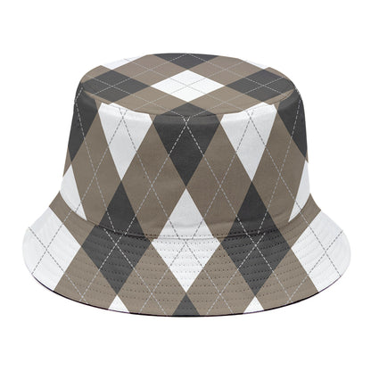 Brown And White Argyle Pattern Print Bucket Hat