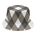 Brown And White Argyle Pattern Print Bucket Hat