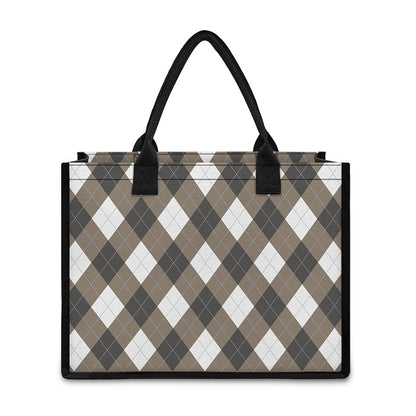 Brown And White Argyle Pattern Print Canvas Tote Bag