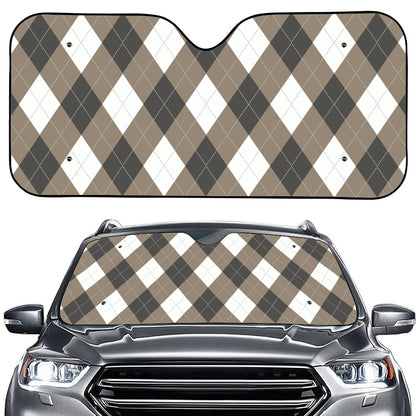 Brown And White Argyle Pattern Print Car Windshield Sun Shade