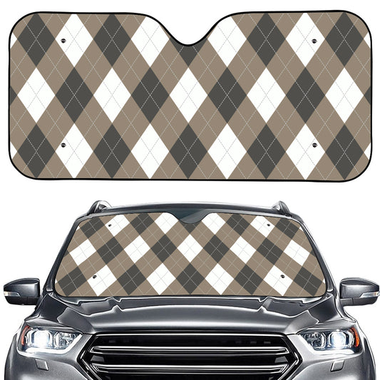 Brown And White Argyle Pattern Print Car Windshield Sun Shade