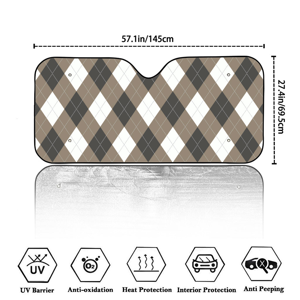 Brown And White Argyle Pattern Print Car Windshield Sun Shade