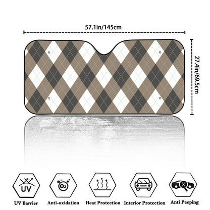 Brown And White Argyle Pattern Print Car Windshield Sun Shade
