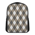 Brown And White Argyle Pattern Print Casual Backpack