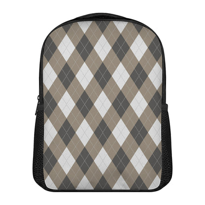 Brown And White Argyle Pattern Print Casual Backpack