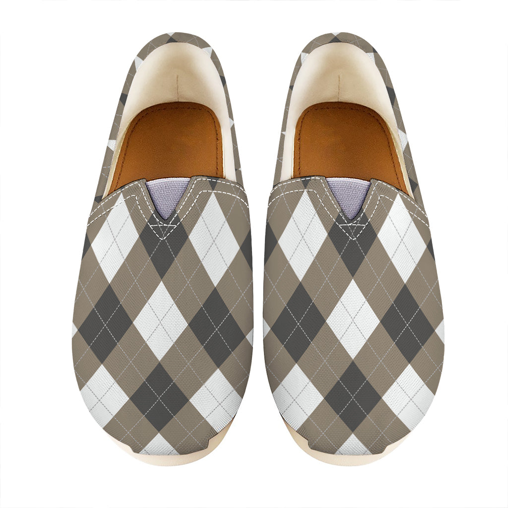 Brown And White Argyle Pattern Print Casual Shoes
