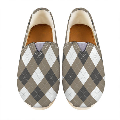 Brown And White Argyle Pattern Print Casual Shoes
