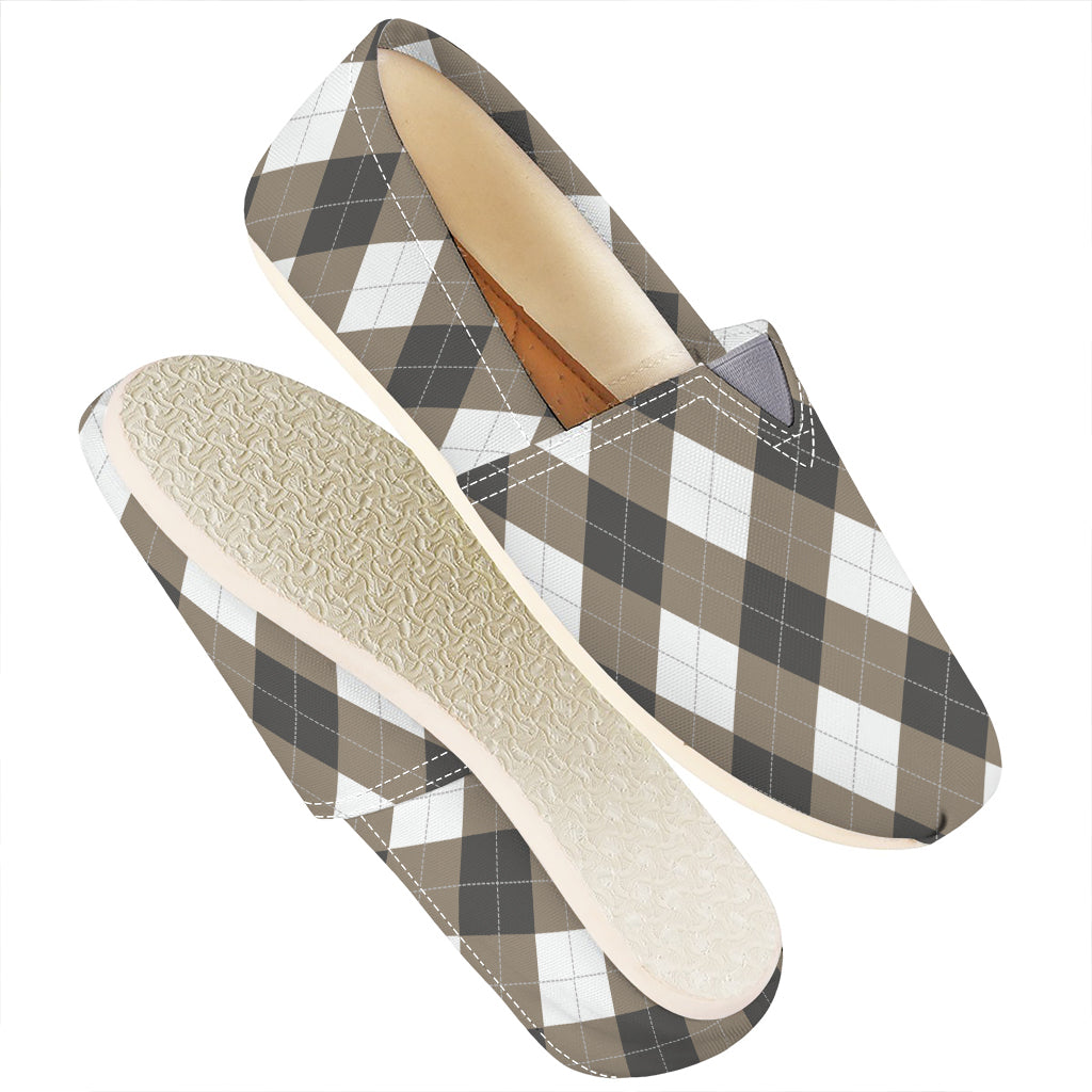 Brown And White Argyle Pattern Print Casual Shoes