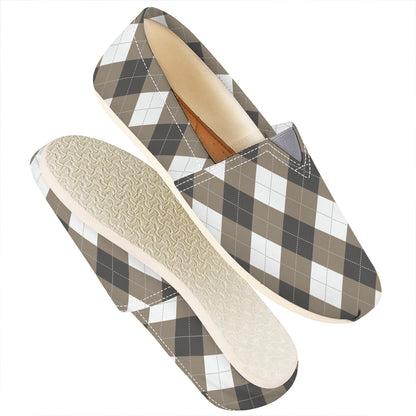 Brown And White Argyle Pattern Print Casual Shoes