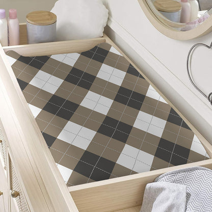 Brown And White Argyle Pattern Print Changing Pad Cover
