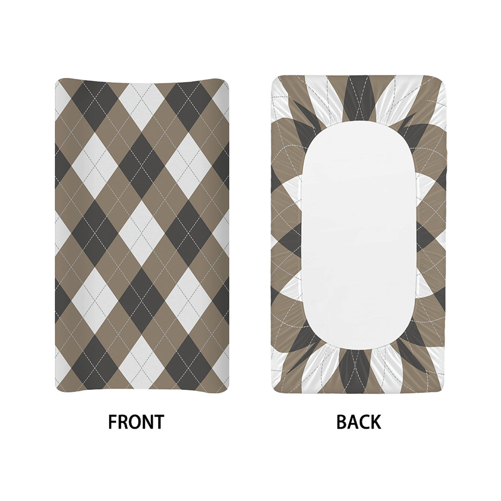 Brown And White Argyle Pattern Print Changing Pad Cover