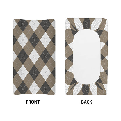 Brown And White Argyle Pattern Print Changing Pad Cover
