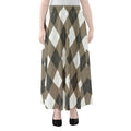 Brown And White Argyle Pattern Print Chiffon Maxi Skirt