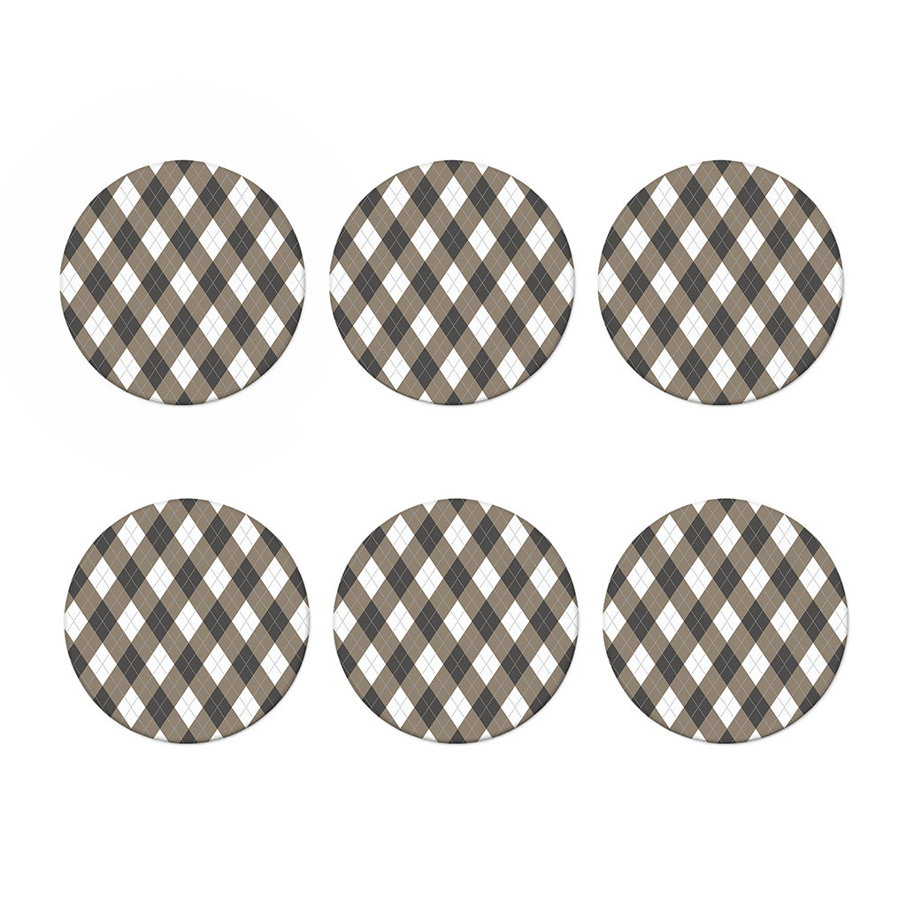 Brown And White Argyle Pattern Print Coaster Set